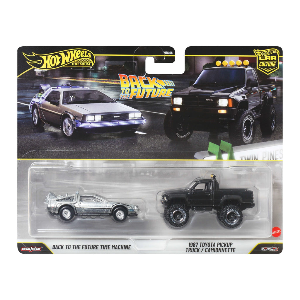 Hot Wheels Premium Car Culture 2-Pack Back to the Future Time Machine & 1987 Toyota Pickup Truck / Camionnette