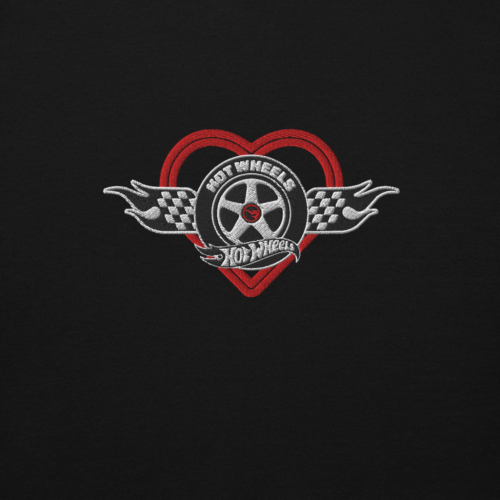 Hot Wheels Checkered Hearts Embroidered Black Hoodie